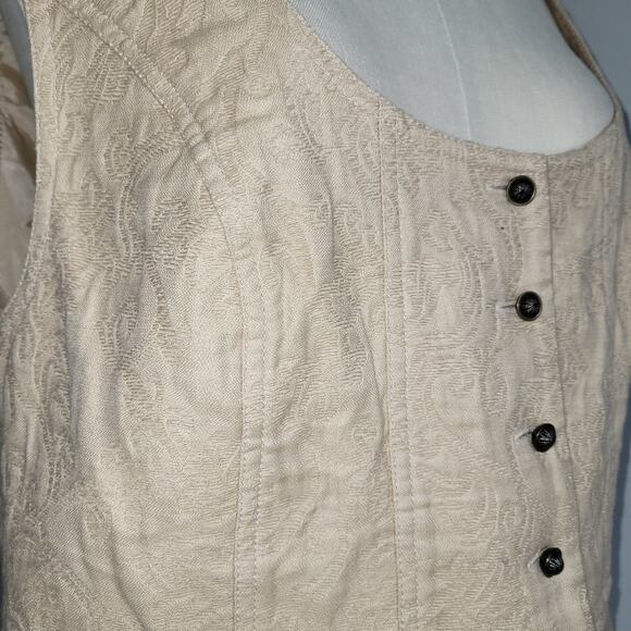 Lane Bryant Cotton Jacquard Button Front Scroll Print Vest Size 14 Tan Boho Chic - Picture 5 of 11